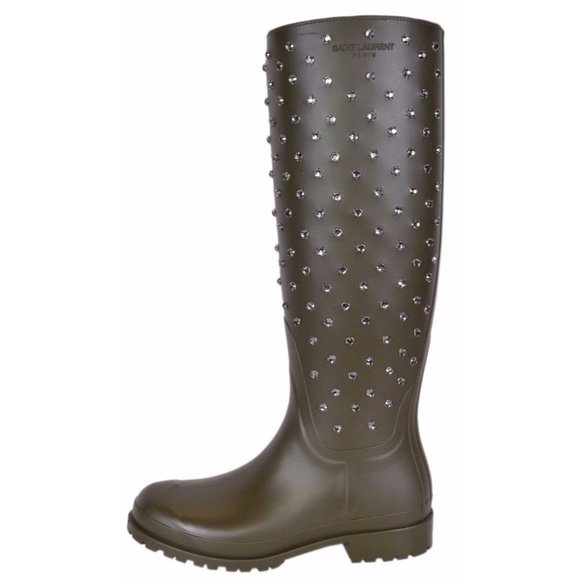 YSL Saint Laurent Crystal Studs Rubber Rain Boot - Picture 1 of 9